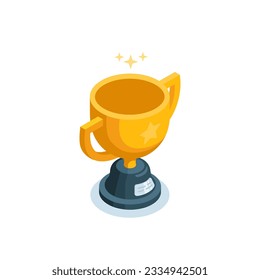 isometric cup icon in color on a white background, competition win or winner award