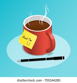 isometric cup off coffee,coffee break time vector