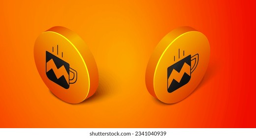 Isometric Cup of tea icon isolated on orange background. Orange circle button. Vector