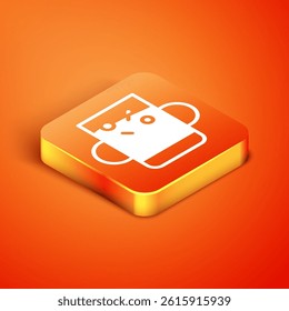 Isometric Cup of tea and leaf icon isolated on orange background.  Vector