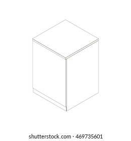 Isometric cupboard with one door. Kitchen cabinet in a modern style, isolated on white background. Vector illustration