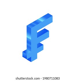 Isometric Currency Blue Icon. Modern Flat Vector Illustration. Frank Currency Sign. Social Media Template.