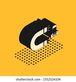 Isometric Customer attracting icon isolated on yellow background. Customer retention, support and service. Customer man attracting with magnet.  Vector Illustration
