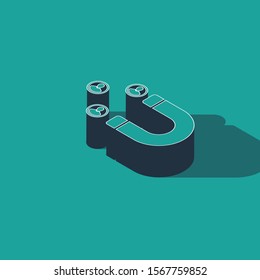 Isometric Customer attracting icon isolated on green background. Customer retention, support and service. Customer people attracting with magnet.  Vector Illustration
