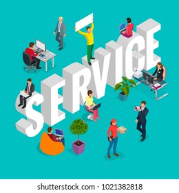 Isometric Customer Service Department Concept. Conference Service Group Diverse. Business People.