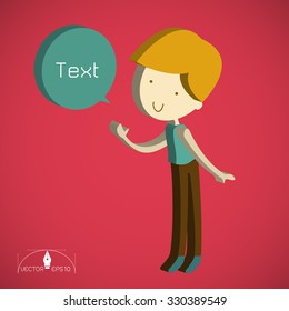 Isometric cute boy cartoon Text Box vector illustration