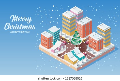 isometric Cute christmas town vector illustration