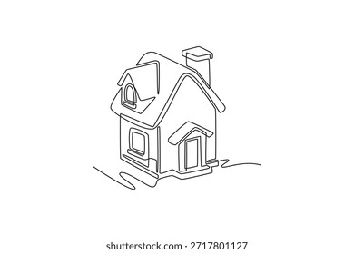 isometric cute house. Cute House and Building concept. Single line draw design. Vector graphic illustration