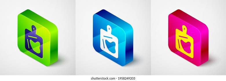 Isometric Cutting board icon isolated on grey background. Chopping Board symbol. Square button. Vector