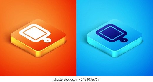 Isometric Cutting board icon isolated on orange and blue background. Chopping Board symbol.  Vector