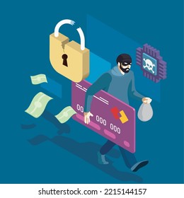 isometric cyber fraud cartel with a thief