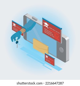 isometric cyber fraud design on smartphone
