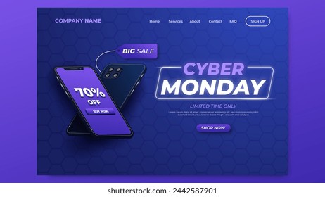 Isometric cyber monday landing page template vector design in eps 10