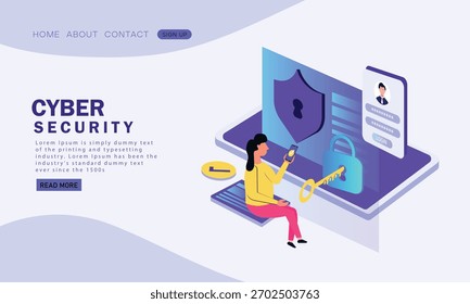 Concepto isométrico de ciberseguridad y autenticación