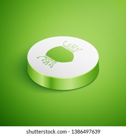 Isometric Cyber security icon isolated on green background. Shield sign. Safety concept. Digital data protection. White circle button. Vector Illustration
