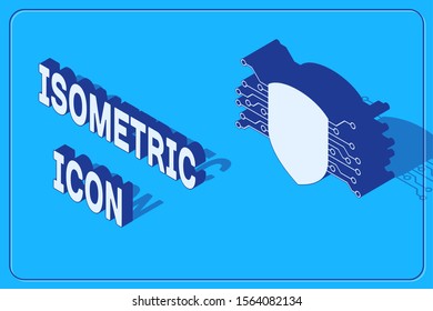 Isometric Cyber security icon isolated on blue background. Shield sign. Safety concept. Digital data protection.  Vector Illustration