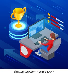 Isometric Cybersport or Electronic Sports, E-sports, or eSports, sports competition using video games. Organized multiplayer video game competitions.