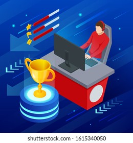 Isometric Cybersport or Electronic Sports, E-sports, or eSports, sports competition using video games. Organized multiplayer video game competitions.