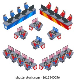 Isometric Cybersport or Electronic Sports, E-sports, or eSports, sports competition using video games. Organized multiplayer video game competitions.