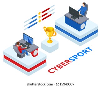 Isometric Cybersport or Electronic Sports, E-sports, or eSports, sports competition using video games. Organized multiplayer video game competitions.