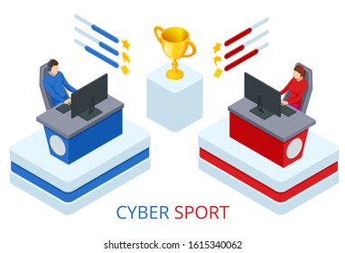 Isometric Cybersport or Electronic Sports, E-sports, or eSports, sports competition using video games. Organized multiplayer video game competitions.