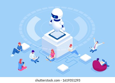 Isometric Cybersports competition. Cybersport arena with gamers. Online game tournament in player vs player format. Cybersport competition with winner cup.