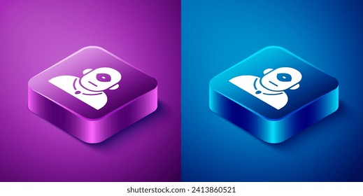 Isometric Cyclops icon isolated on blue and purple background. Square button. Vector