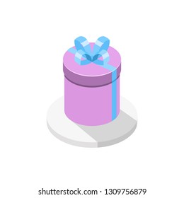 Isometric cylinder gift box. Vector illustration.