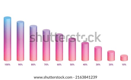 isometric cylinder progress  infographic vector illustration, Graph bars with 10 20 30 40 50 60 70 80 90 100 percent height. 