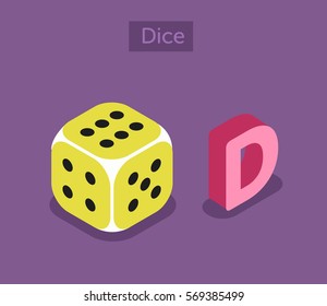Isometric D letter English alphabet, word Dice
