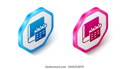 Isometric Daily paper notepad icon isolated on white background. Hexagon button. Vector