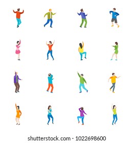 Isometric Dancing People Characters Icon Set Isolated on White Background Music Party, Disco. Vector illustration of Dancers Persons