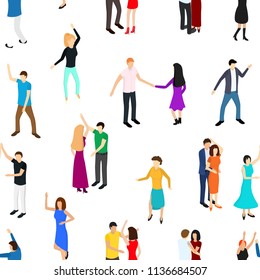 Isometric Dancing People Characters Seamless Pattern Background on a White Solo or Pairs on Music Party, Disco. Vector illustration of Dancers Persons