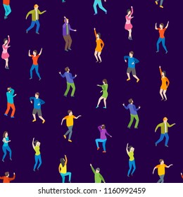 Isometric Dancing People Characters Seamless Pattern Background Music Party, Disco. Vector illustration of Dancers Persons