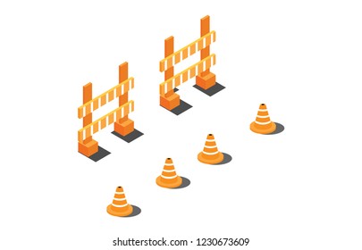 isometric danger sign road symbol, vector illustration