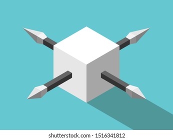 Isometric dangerous spiked cube. Communication problems, bad temper, aggressive, unsociable and quarrelsome person and low EQ concept. Flat design. Vector illustration, no transparency, no gradients