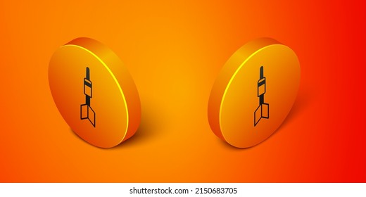 Isometric Dart arrow icon aislado en el fondo naranja. Botón de círculo naranja. Vector