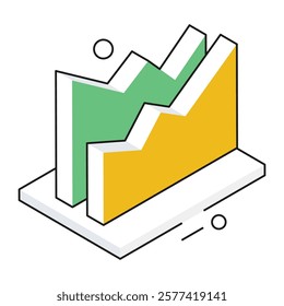 Isometric dashboard with graphs and metrics, designed for performance tracking, data visualization, and business intelligence tools.