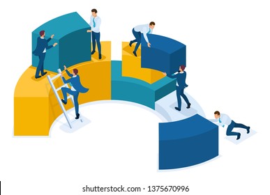 Isometric data analysis, data collection for analytics, employees work. Concept for web design.
