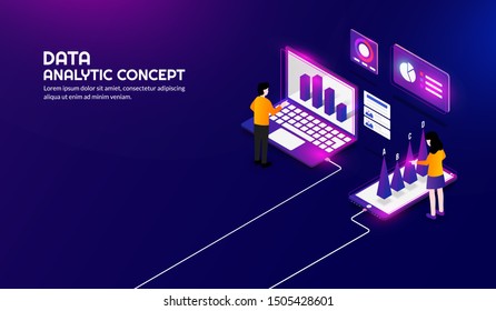Isometric data analytic concept background