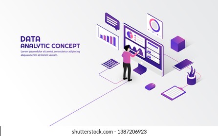 Isometric data analytic concept for business report