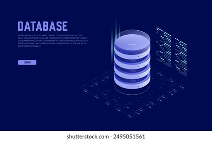 Icono de centro de datos isométrico: Vector 3D de almacenamiento de datos en la nube, bases de datos y sala de servidores