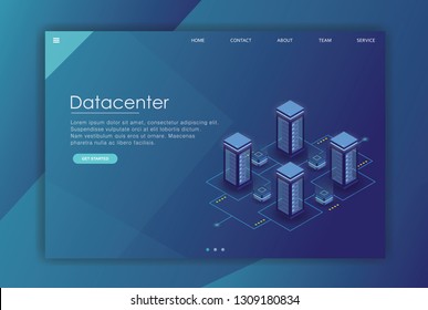 isometric data center landing page business template, data base landing page