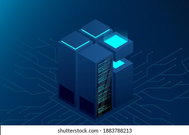 Isometric Data center. Data center landing page. Isometric servers vector design. Vector illustration