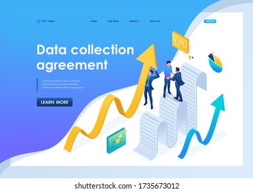 Der Vertrag über die Datenerhebung, die Geschäftsleute sammeln Informationen. Landing Page Konzepte und Web Design