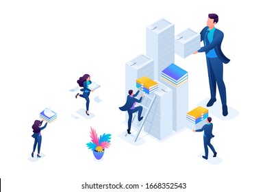 Isometric Data collection for reporting, audit company in tax period. Concept for web design