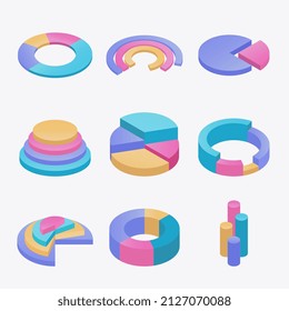 Isometric data and finance graphic, statistics diagram and infographic elements. Pie charts and graphics illustration. Analysis statistic column