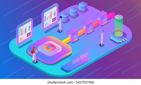 Isometric data processing landing page design