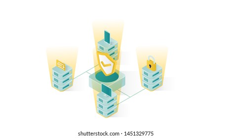 isometric data security illustration, people data security in isometric style design