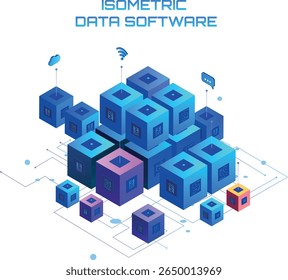 Servidor De Dados Isométricos. Estação de energia do futuro. Servidores de dados analíticos, faixa da sala do servidor. Infraestrutura de mainframe de rede. Hardware de data center global. Processamento e análise de Big Data.